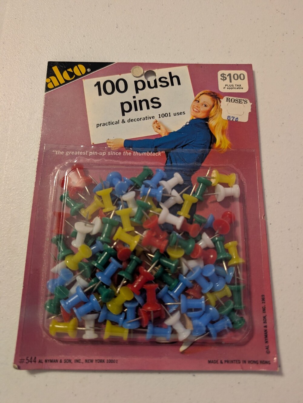 Vintage 70's/80's Alco Push Pins Thumb Tacks 100 Count NOS
